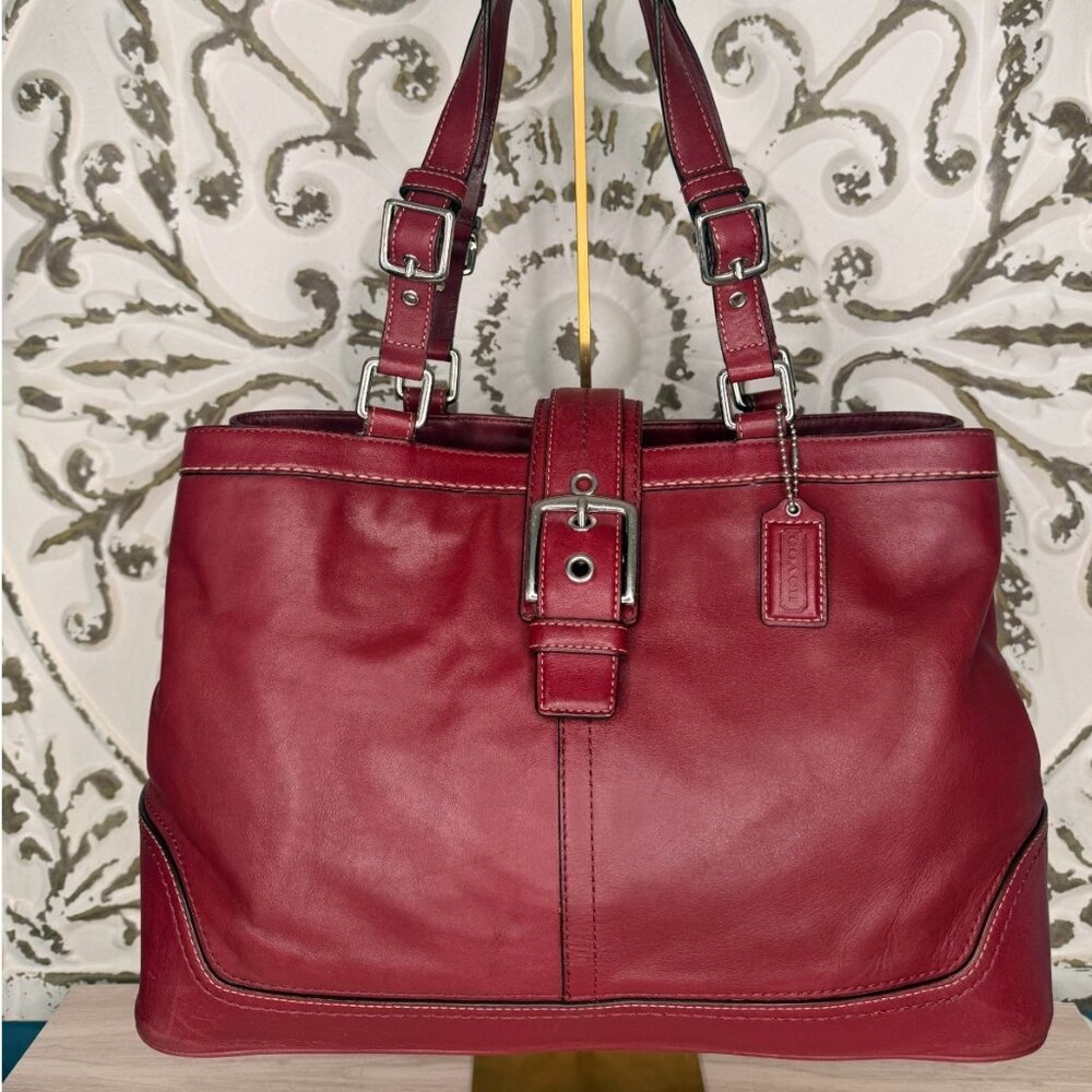 Coach Red Glove Tanned Leather Buckle Tote Shoulder Bag F12603